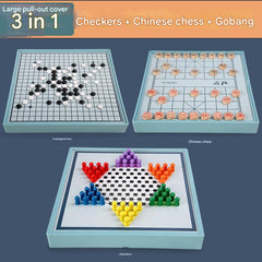 family playing games with the Multi-Game Chess Set