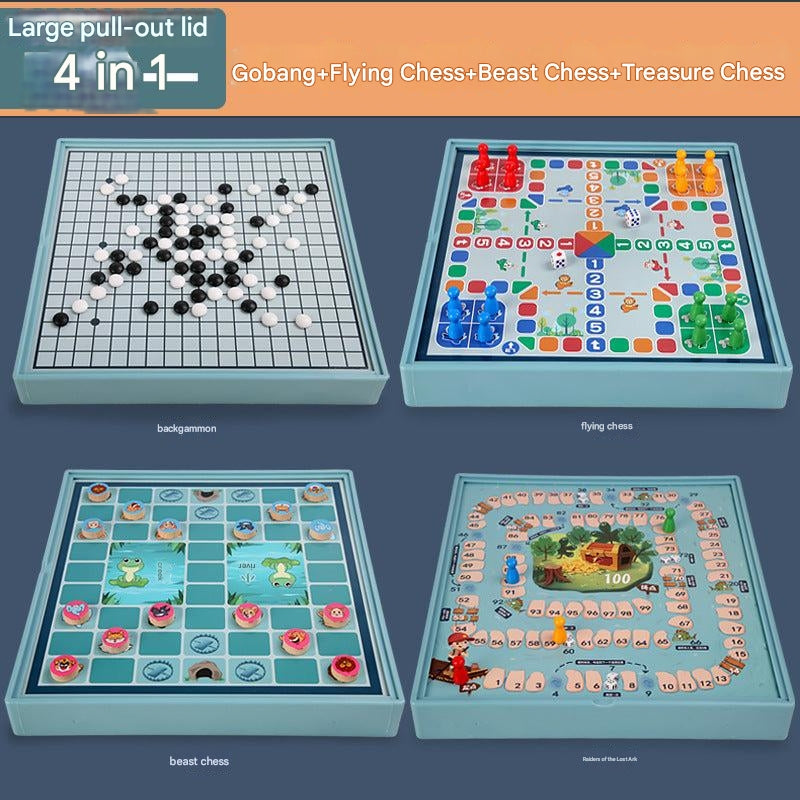 Gomoku game included in wooden chess set for kids