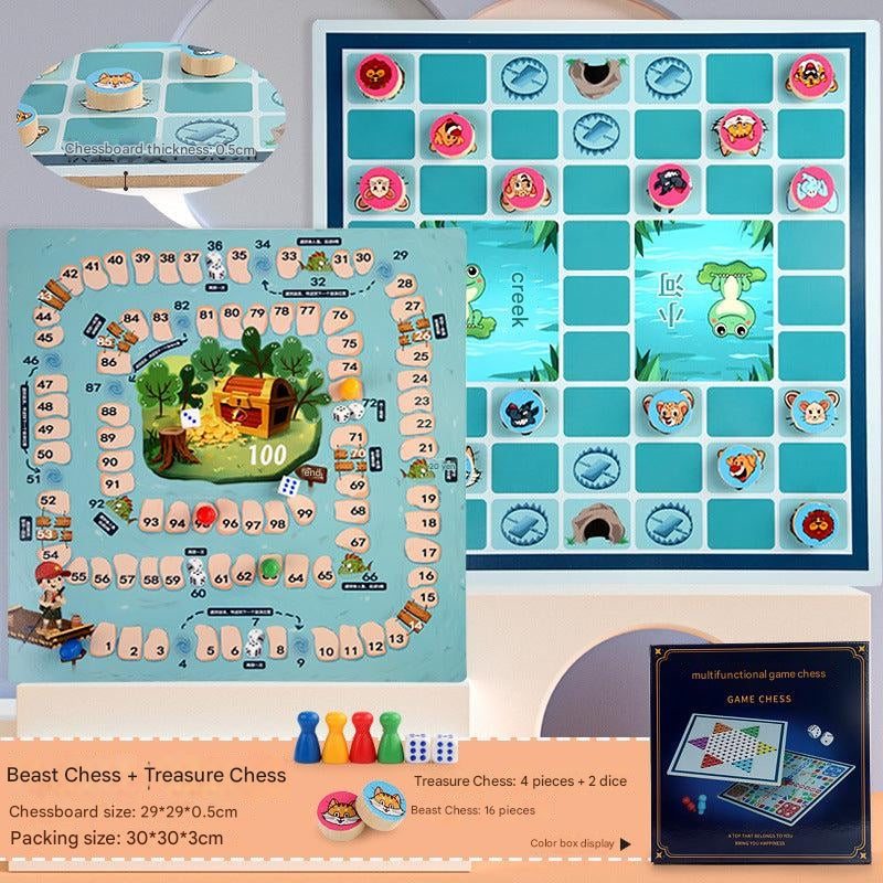 family playing games with the Multi-Game Chess Set