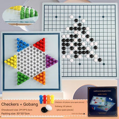 close-up of children's chess pieces from the multi-game set