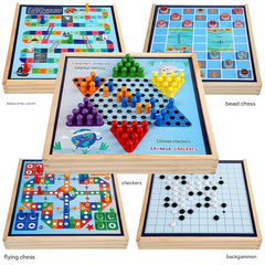 family playing games with the Multi-Game Chess Set