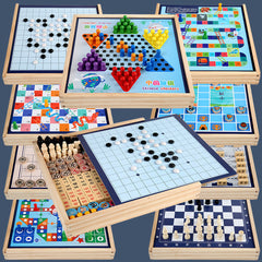 close-up of children's chess pieces from the multi-game set