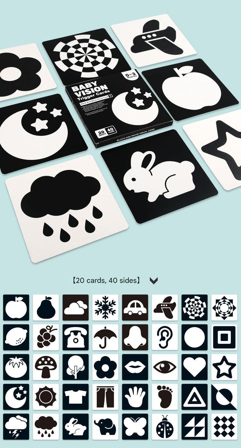 Baby-safe card featuring black and white visuals