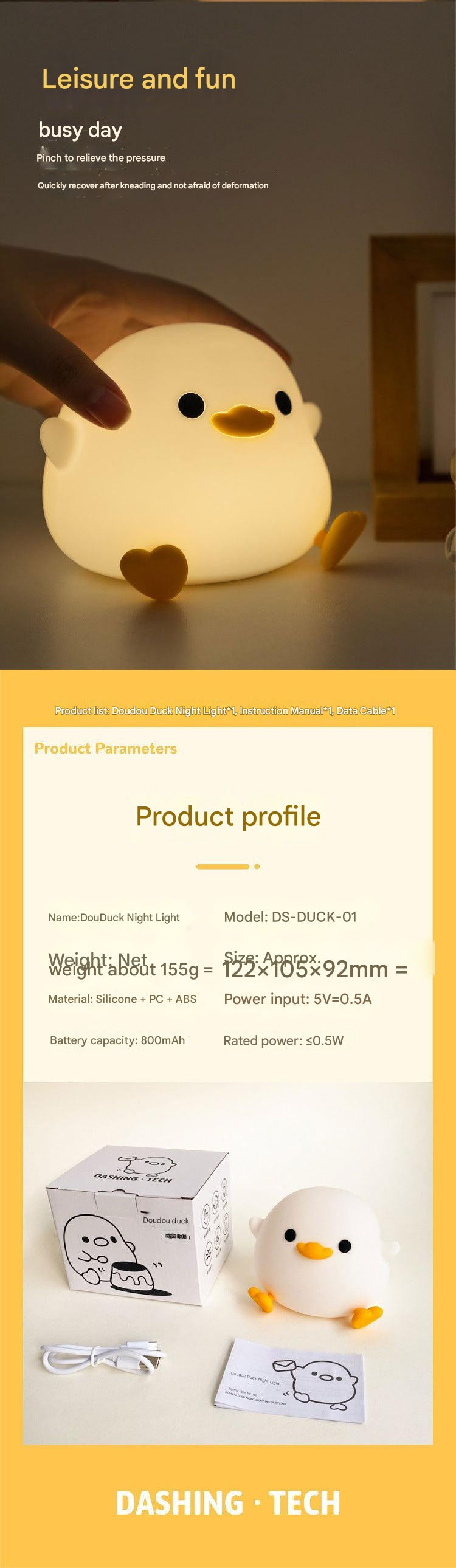 Soft Silicone Duck Night Light for children's rooms