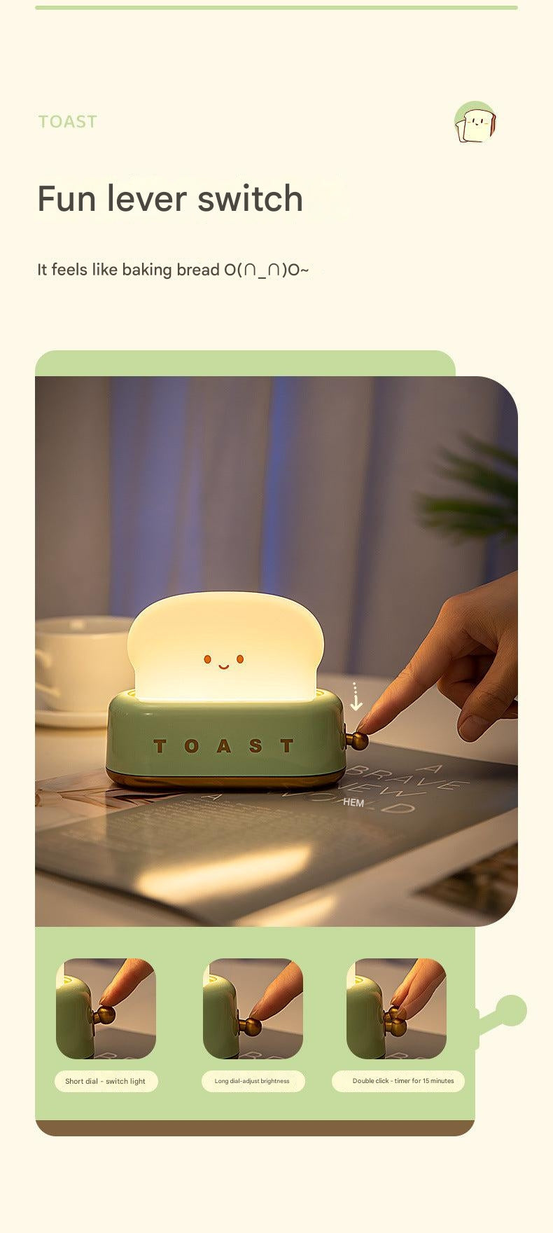USB Charging Toast Bread Night Light image 1