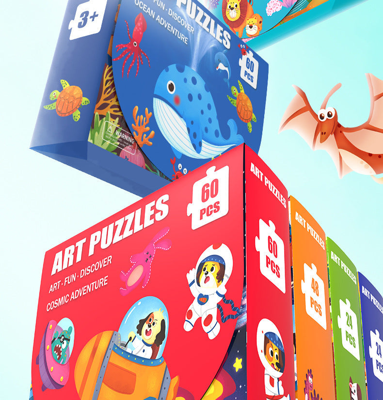 Close-up of educational jigsaw puzzle pieces