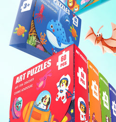 Close-up of educational jigsaw puzzle pieces