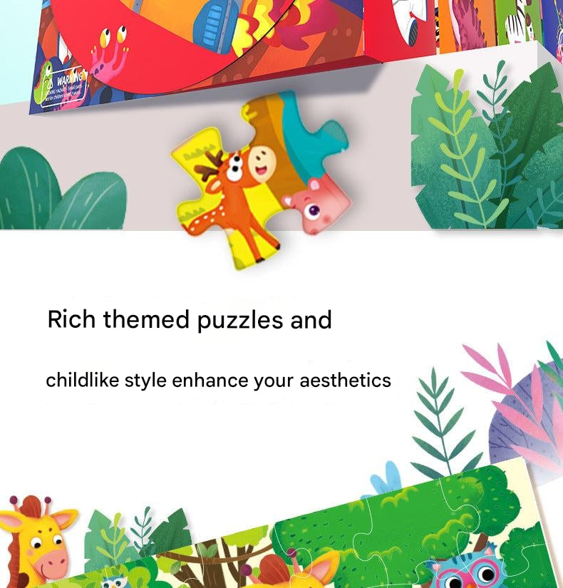 Child playing with colorful jigsaw puzzle