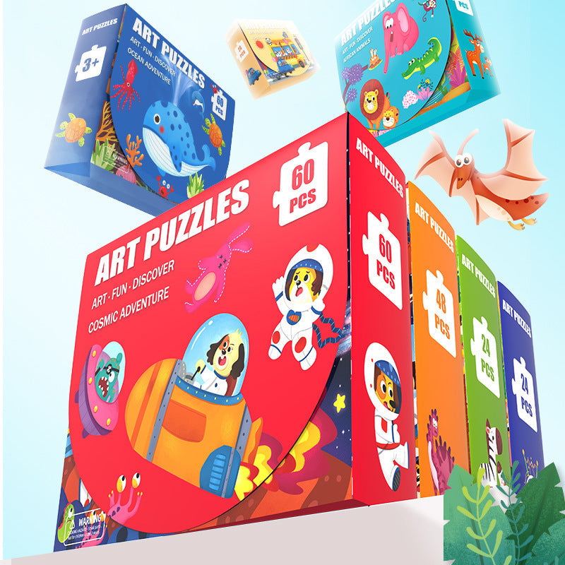 Close-up of educational jigsaw puzzle pieces