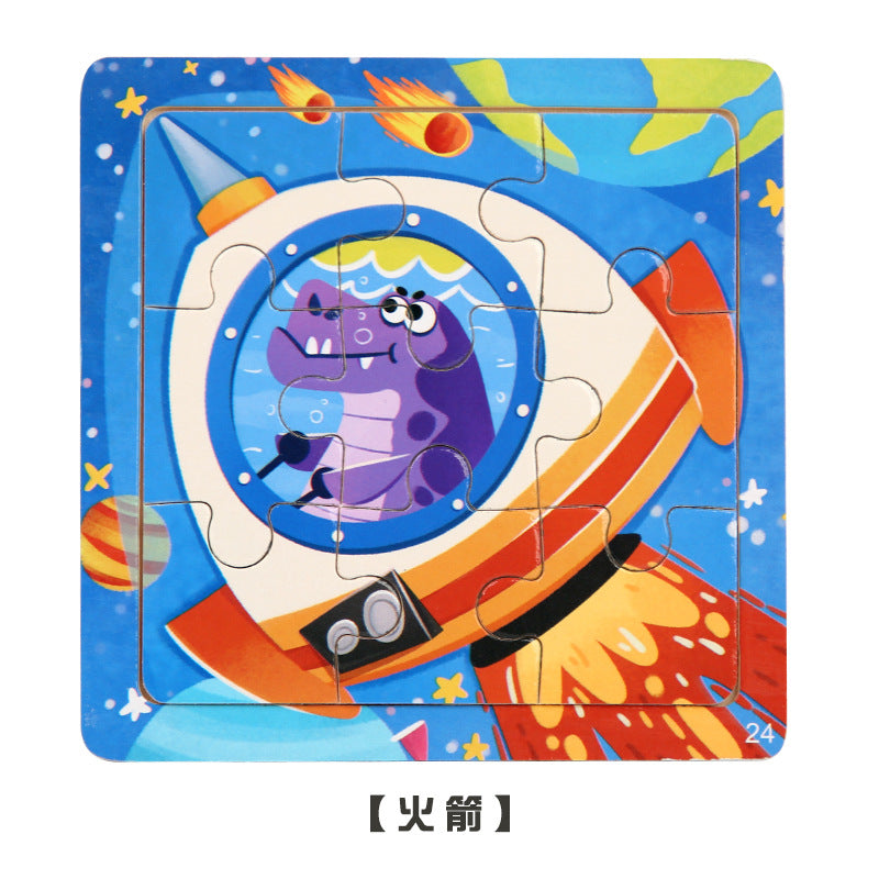 Cartoon characters on educational puzzles