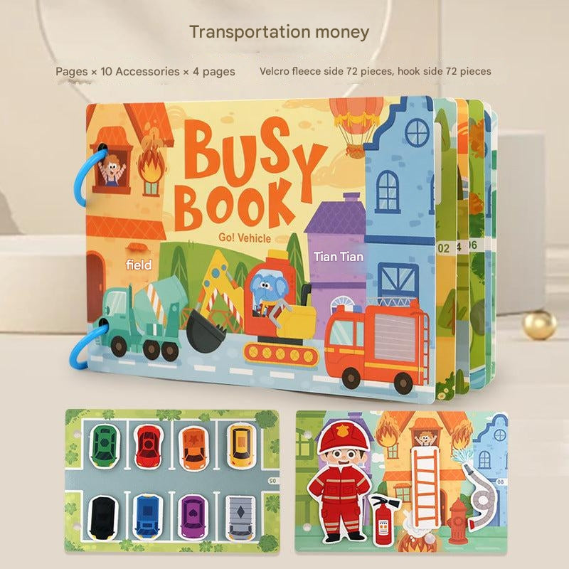 Toddler using interactive quiet book