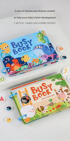 Toddler engaging with quiet book kit