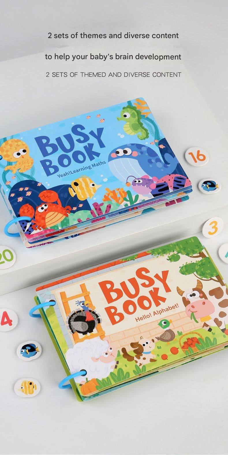 Toddler engaging with quiet book kit