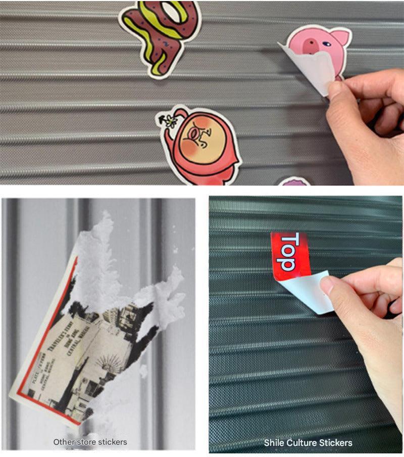 Close-up of monochrome stickers for guitars
