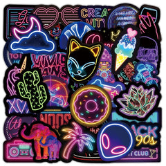 Neon sticker set with 50 unique designs