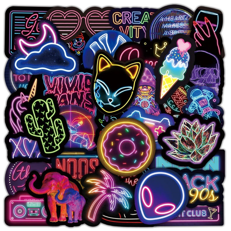 Neon sticker set with 50 unique designs