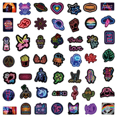 Vibrant neon stickers on a flat surface