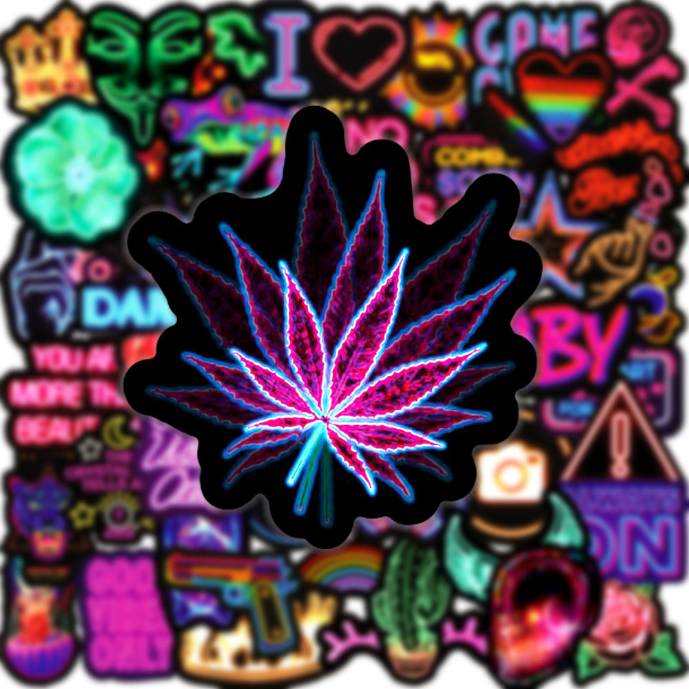Vibrant neon stickers on a flat surface