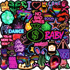 Stickers applied to a skateboard showcasing creativity