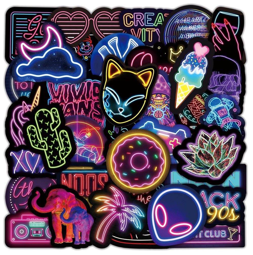 Water bottle decorated with neon stickers