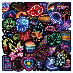 Close-up of multi-coloured neon stickers