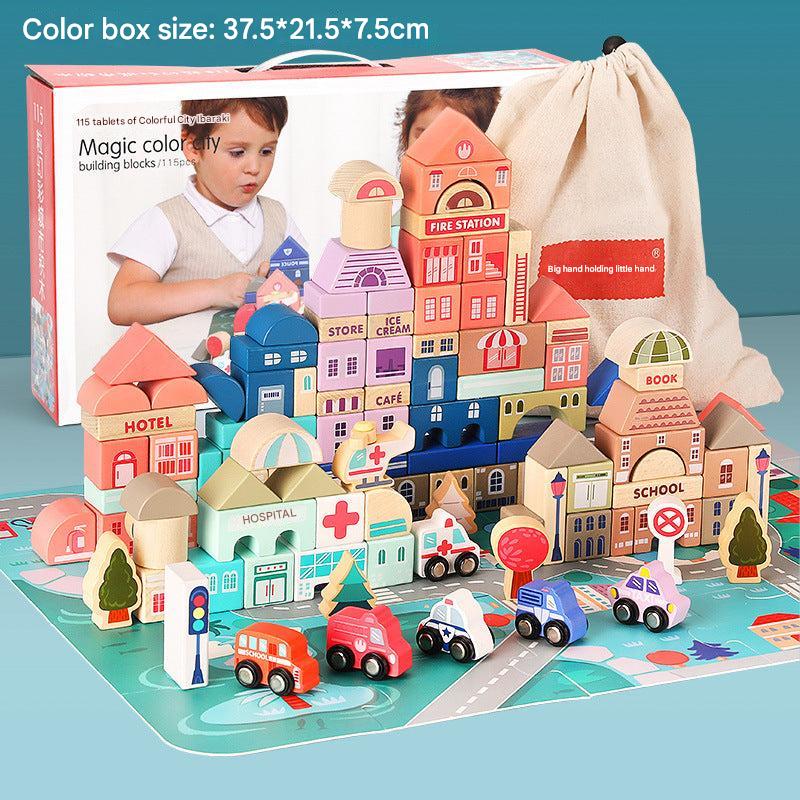 Kids building structures with block set image 5