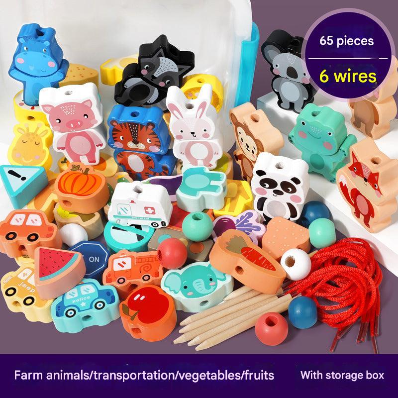 Kids Wooden Bead Stringing Blocks set image 1