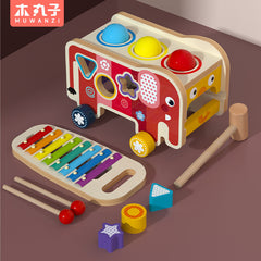 Children playing with wooden toys