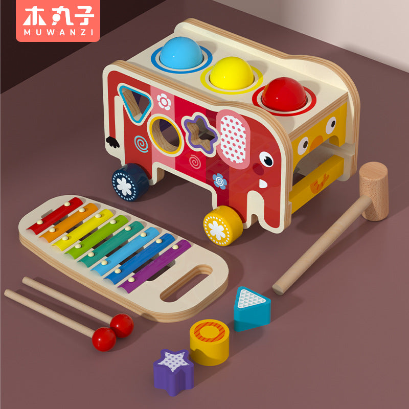 Children playing with wooden toys
