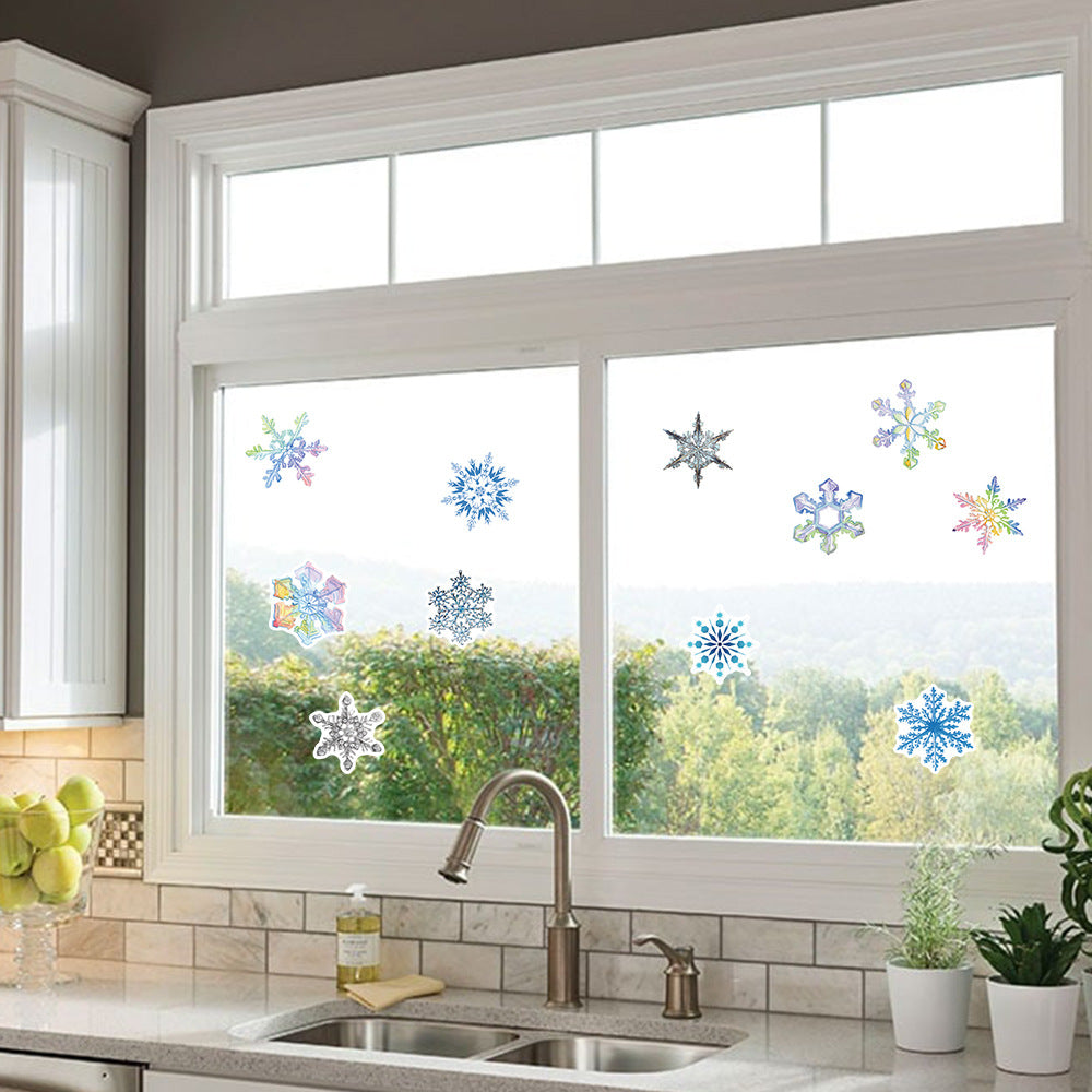 Close-up of water-resistant snowflake window stickers