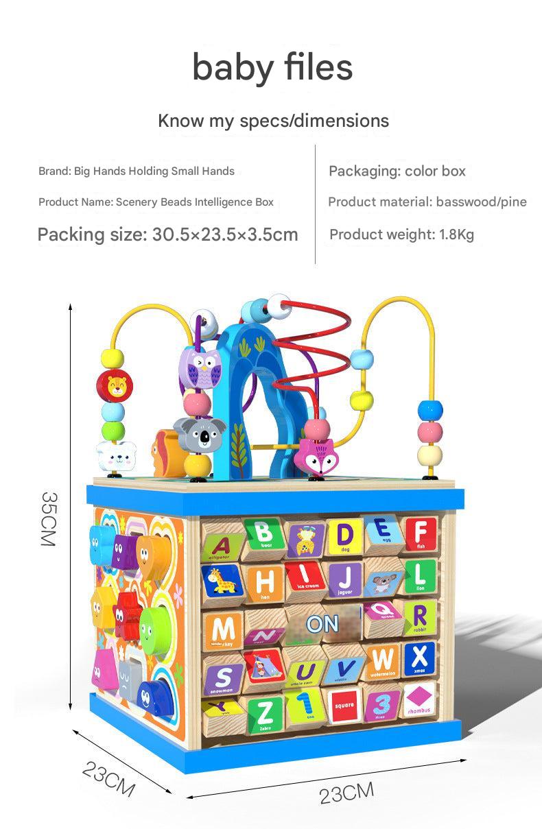 Wooden toy box with bead maze