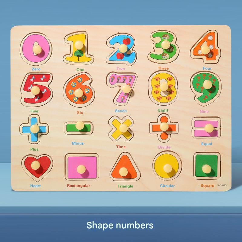 Young child focused on a vibrant wooden puzzle board
