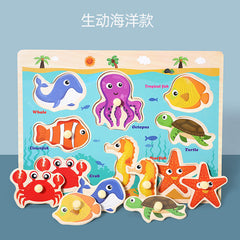 Educational wooden puzzle board featuring colourful letters