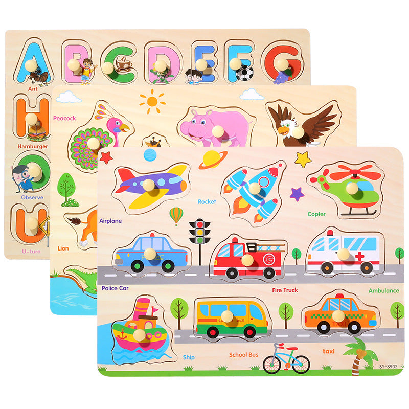 Close-up of hand-pegs on an educational puzzle
