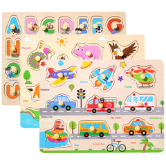 Close-up of hand-pegs on an educational puzzle