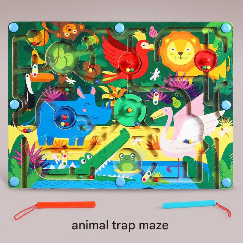 Magnetic maze showing different animals