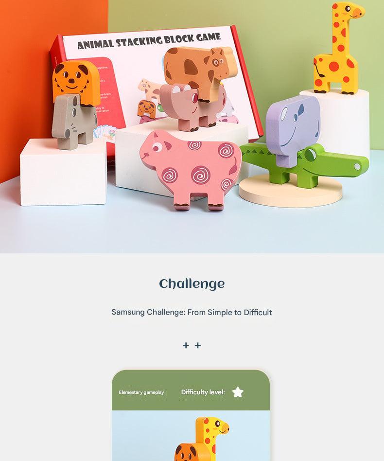 Close-up of eco-friendly wooden animal figures for stacking