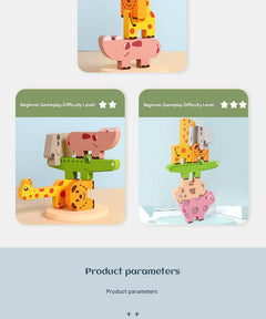Child playing with wooden animal balance game set