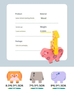 Wooden animal stacking game base and figures displayed