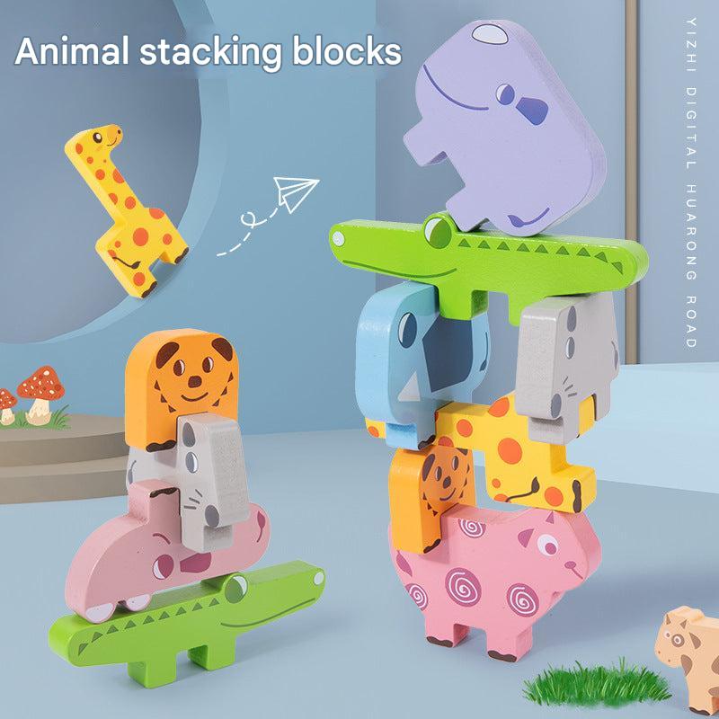Close-up of eco-friendly wooden animal figures for stacking