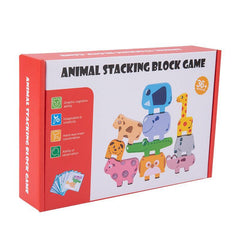 Wooden animal stacking game base and figures displayed