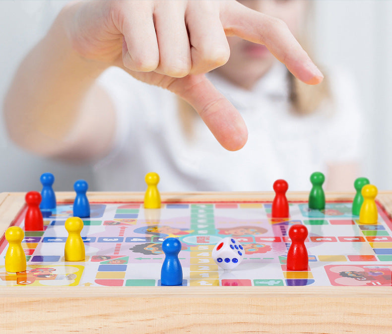 Close-up of wooden game pieces