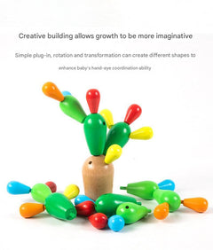 Close-up of kids building with cactus puzzle blocks