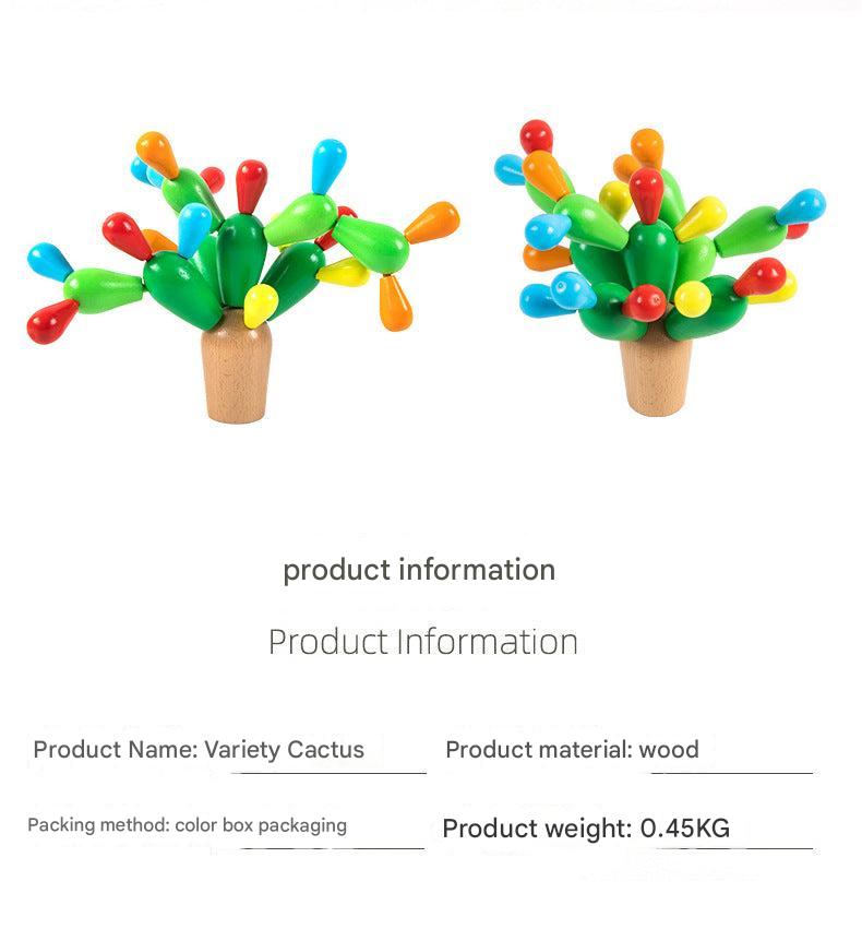 Child's hands assembling wooden cactus puzzle