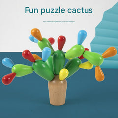 Close-up of kids building with cactus puzzle blocks