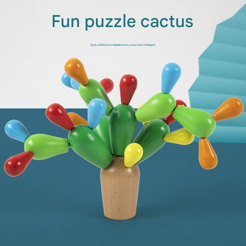 Close-up of kids building with cactus puzzle blocks