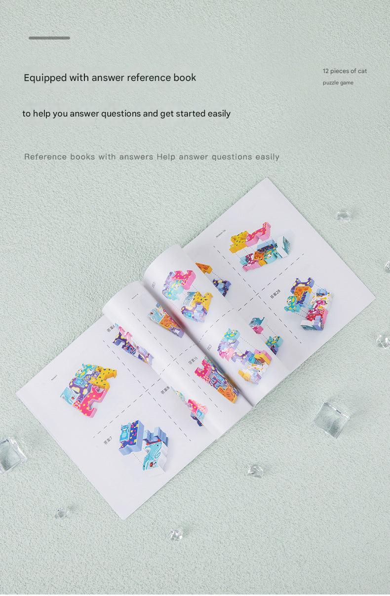 Cat themed wooden puzzle blocks image 2