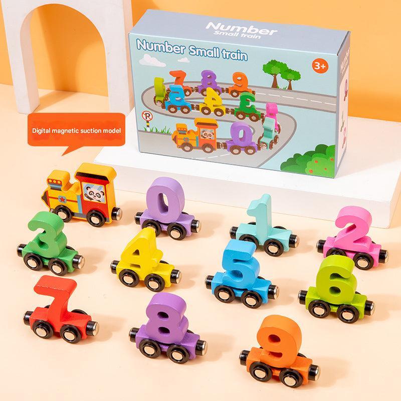 Toddler playing with magnetic number blocks