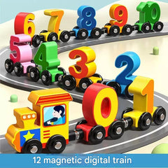 Toddler playing with magnetic number blocks