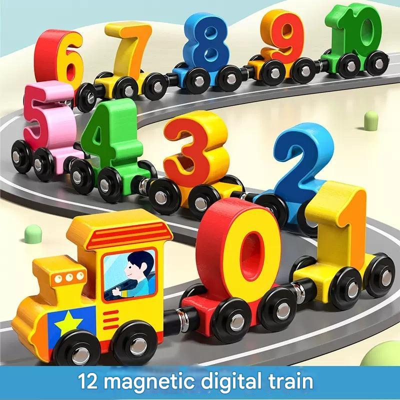 Toddler playing with magnetic number blocks